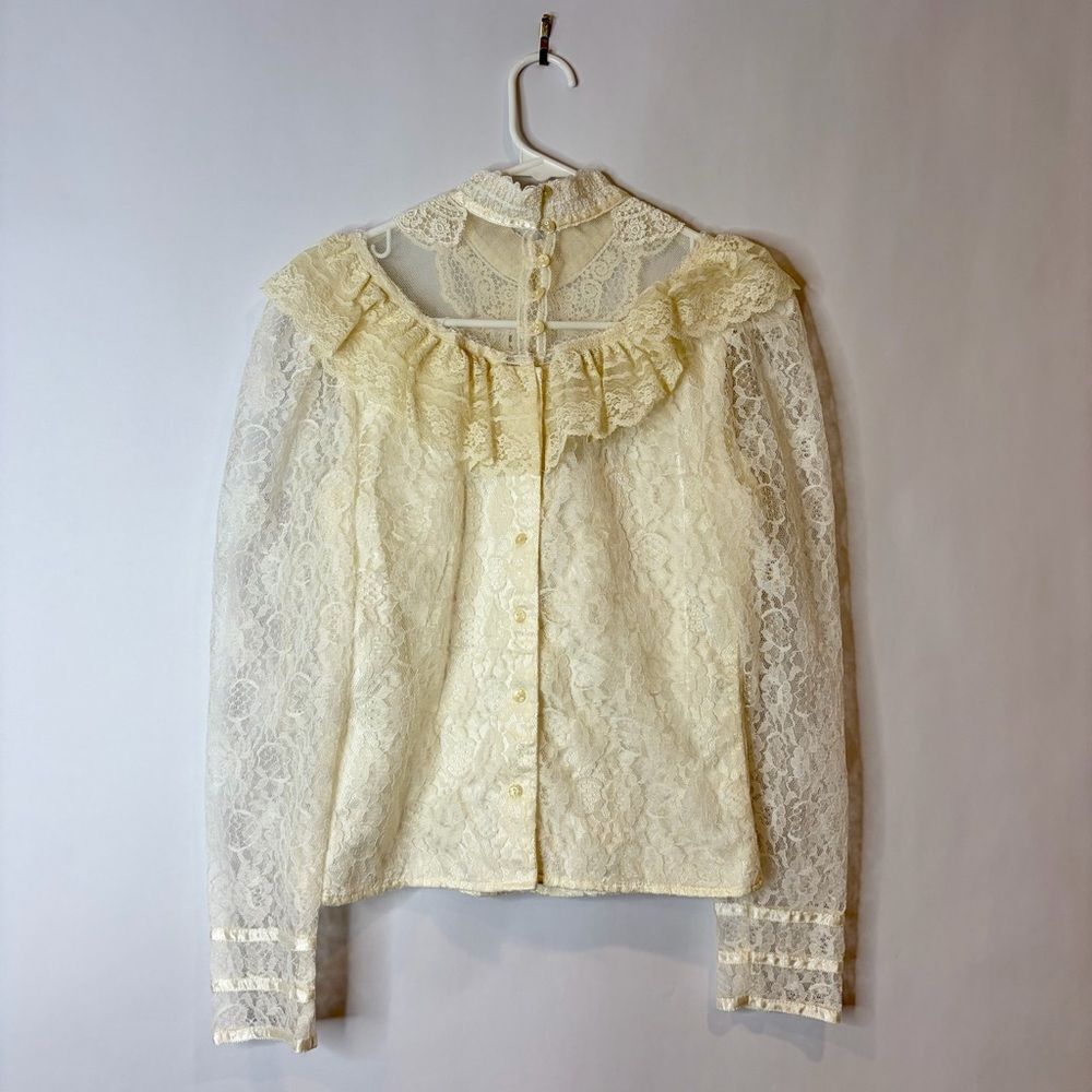 Vintage Gunne Sax Cream Lace Ruffle Blouse Victorian Antique